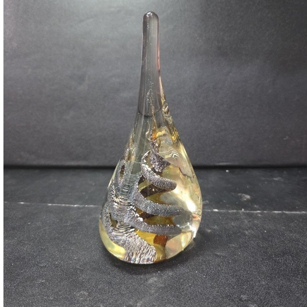 Teardrop Shaped Large Paperweight, Clear Glass Silver Swirls, Vintage Sculpture - Picture 6 of 11